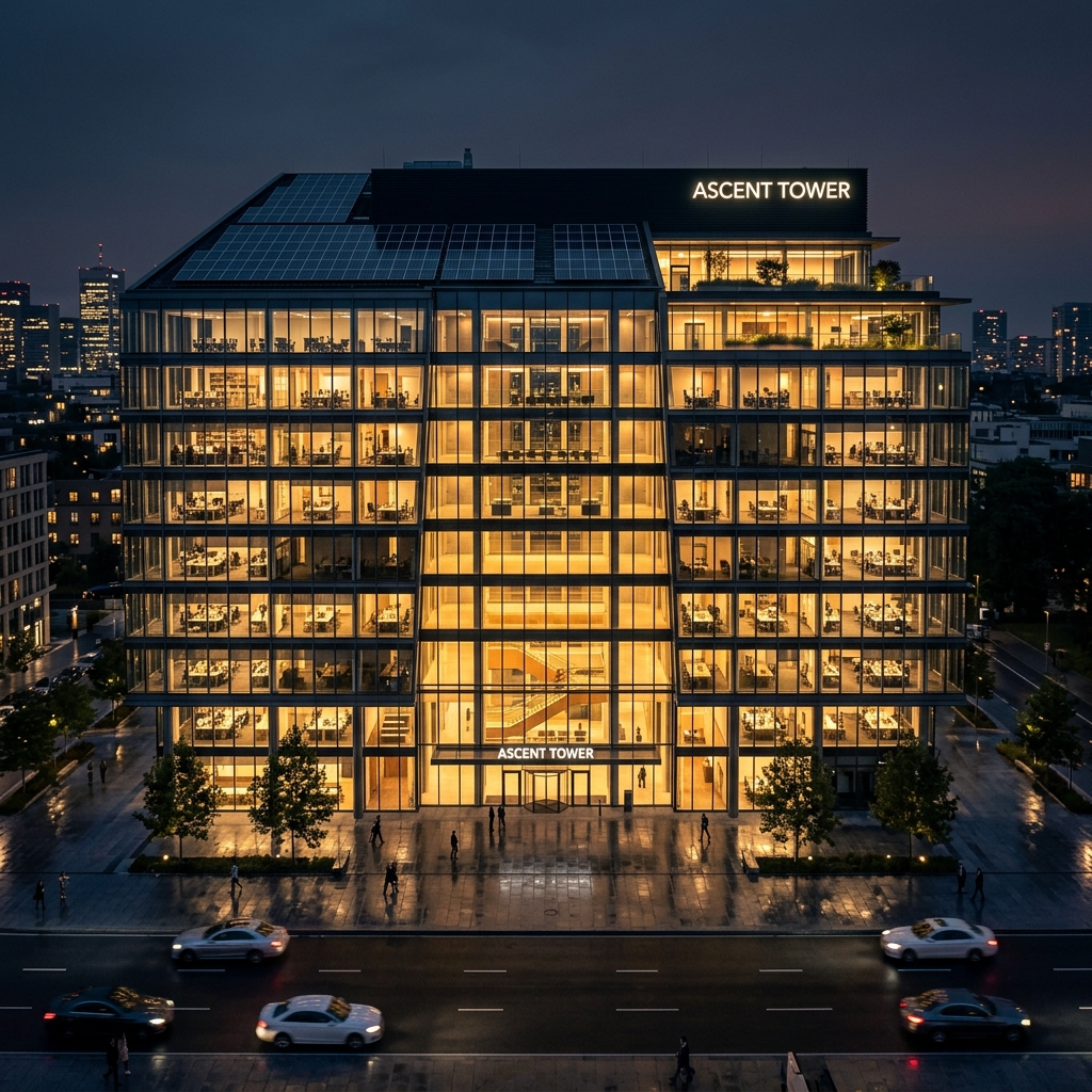 Smarter Energy Future corporate building at night